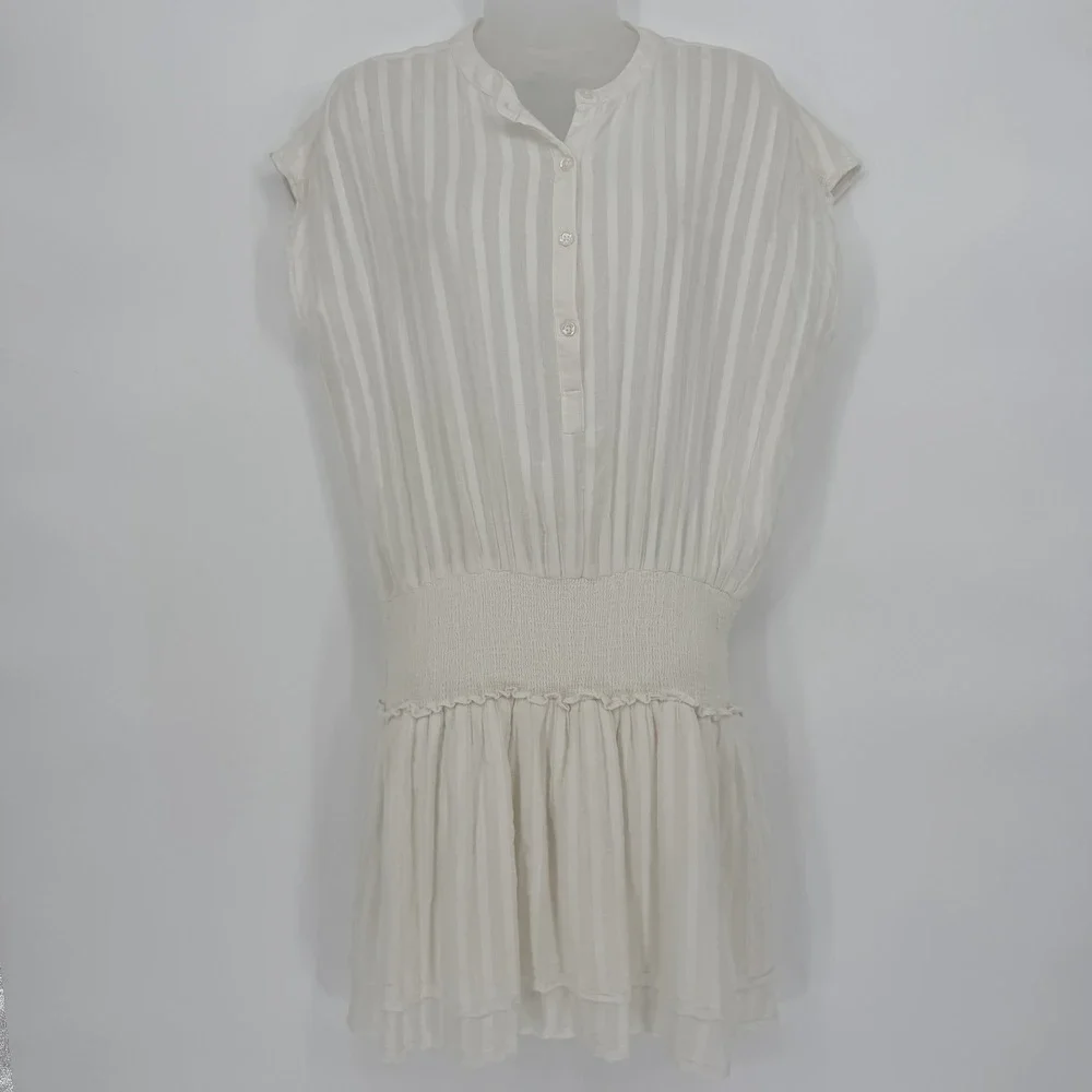 RAILS Sz M Angelina Mini Dress White Striped Sleeveless Smocked 100% Cotton‎ - Picture 2 of 9